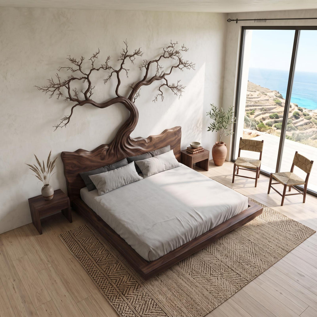 Rustic Bedroom Wooden Platform Bed Frame SINLSAWB079