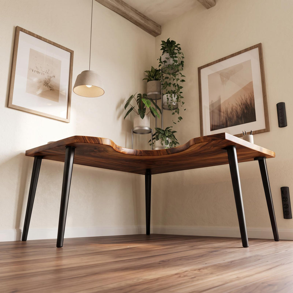 Organic Contemporary Corner Work Desk, L-Shaped Solid Wood Writing Computer Table for Home Office & Study Room