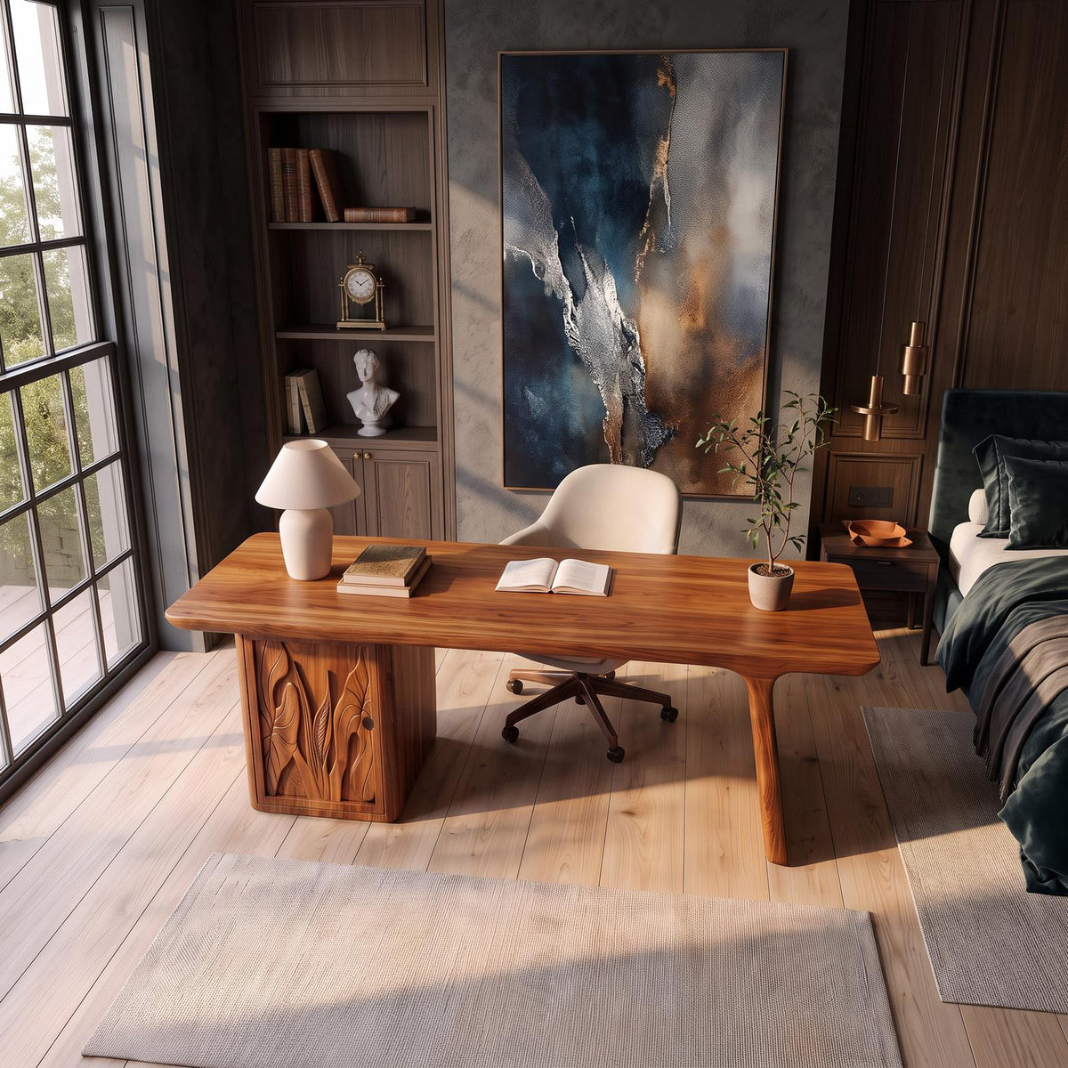 Contemporary Executive Desk With Side Storage Cabinet For Home Office