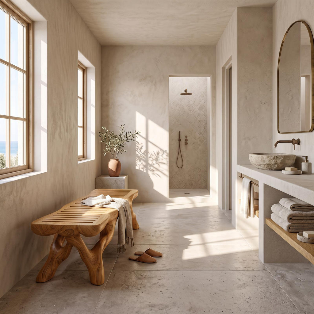 Organic Bathroom Bench With Branch Inspired Sculptural Legs For Bathroom