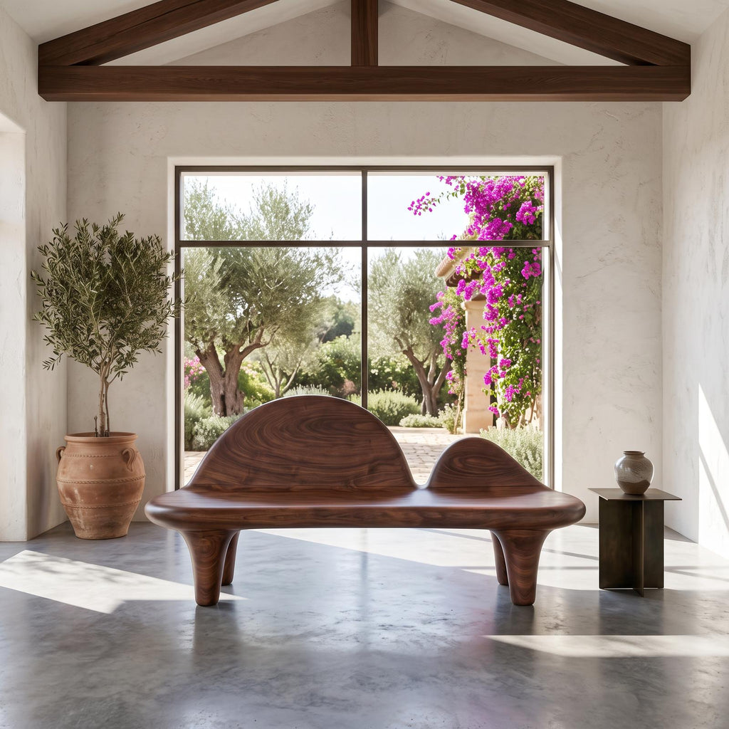 Modern Halloween Bench With Sculptural Curved Backrest For Entryway