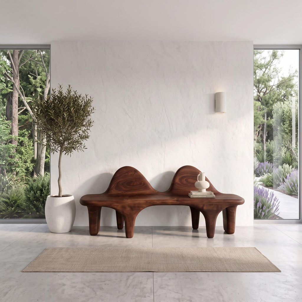 Organic Halloween Wooden Bench With Flowing Back Design For Entryway