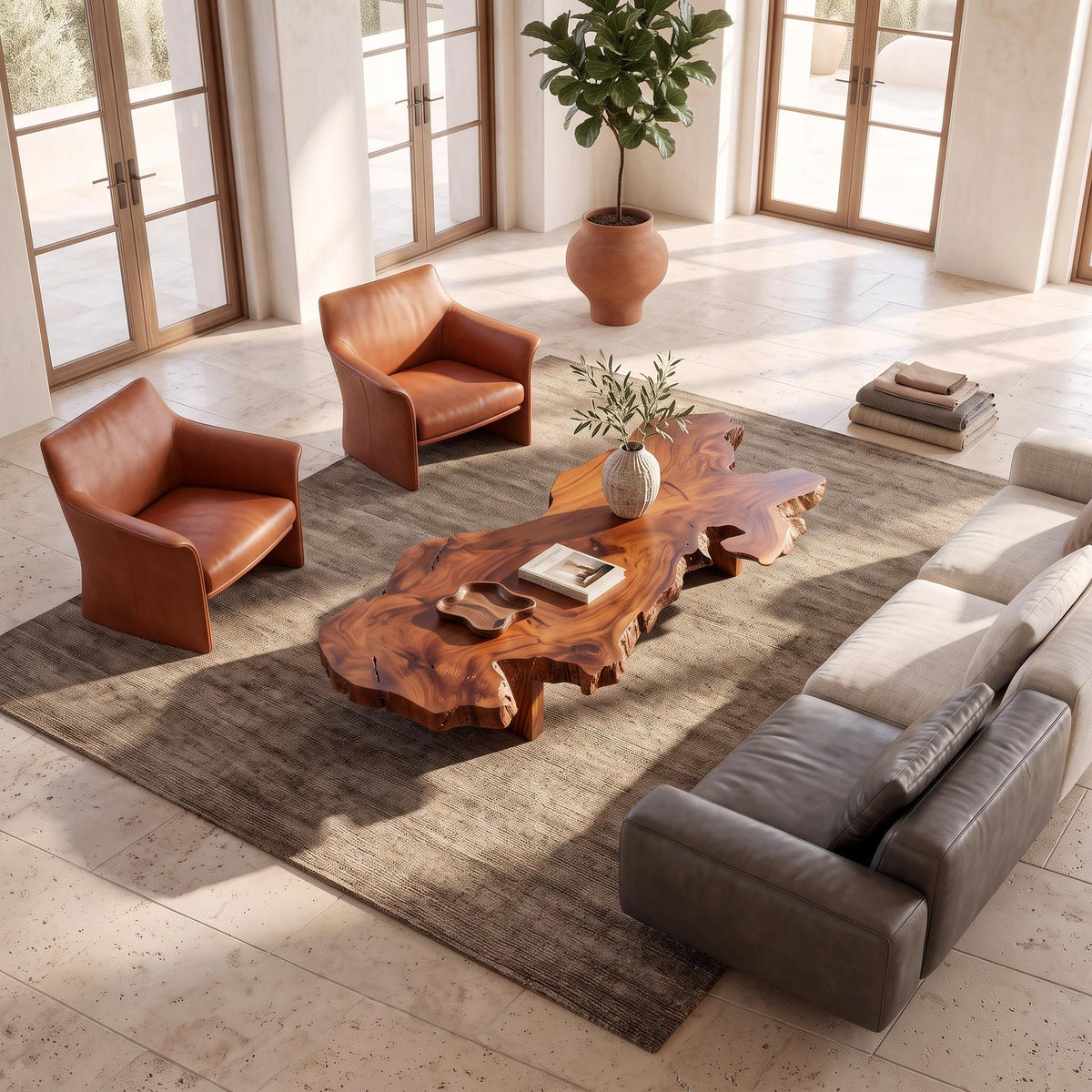 Organic Coffee Table With Natural Grain Top And Minimalist Legs For Living Room