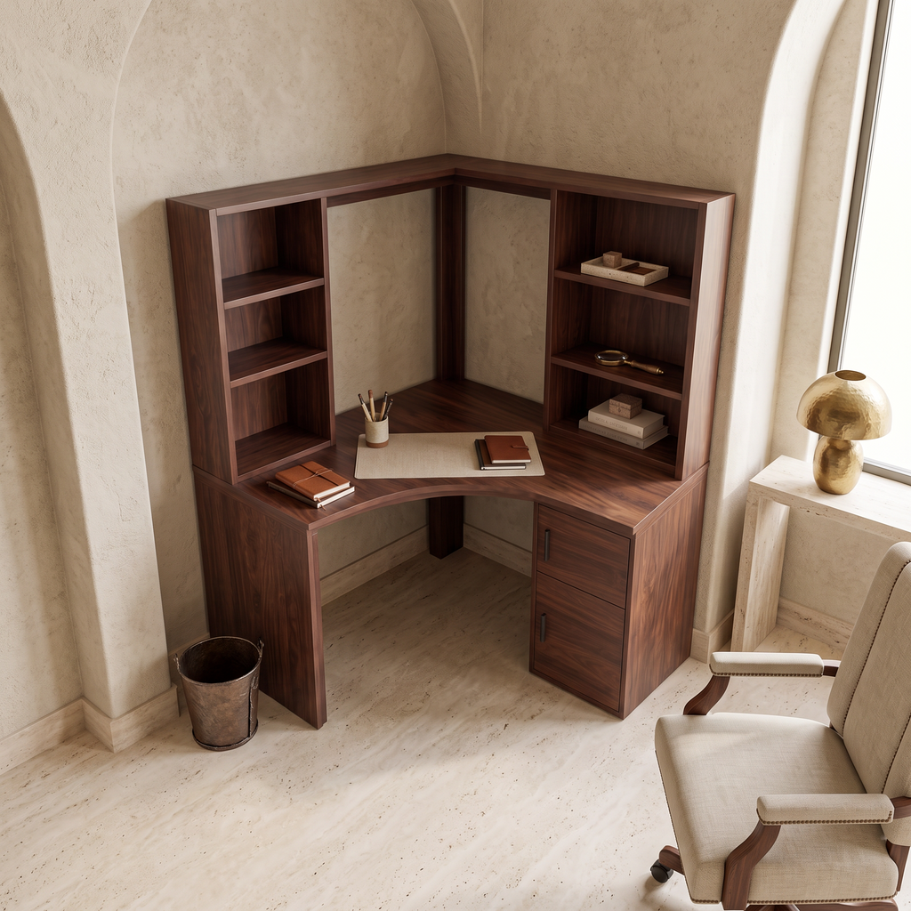 Modern Bookcase Desk With Integrated Upper Shelving For Study Room