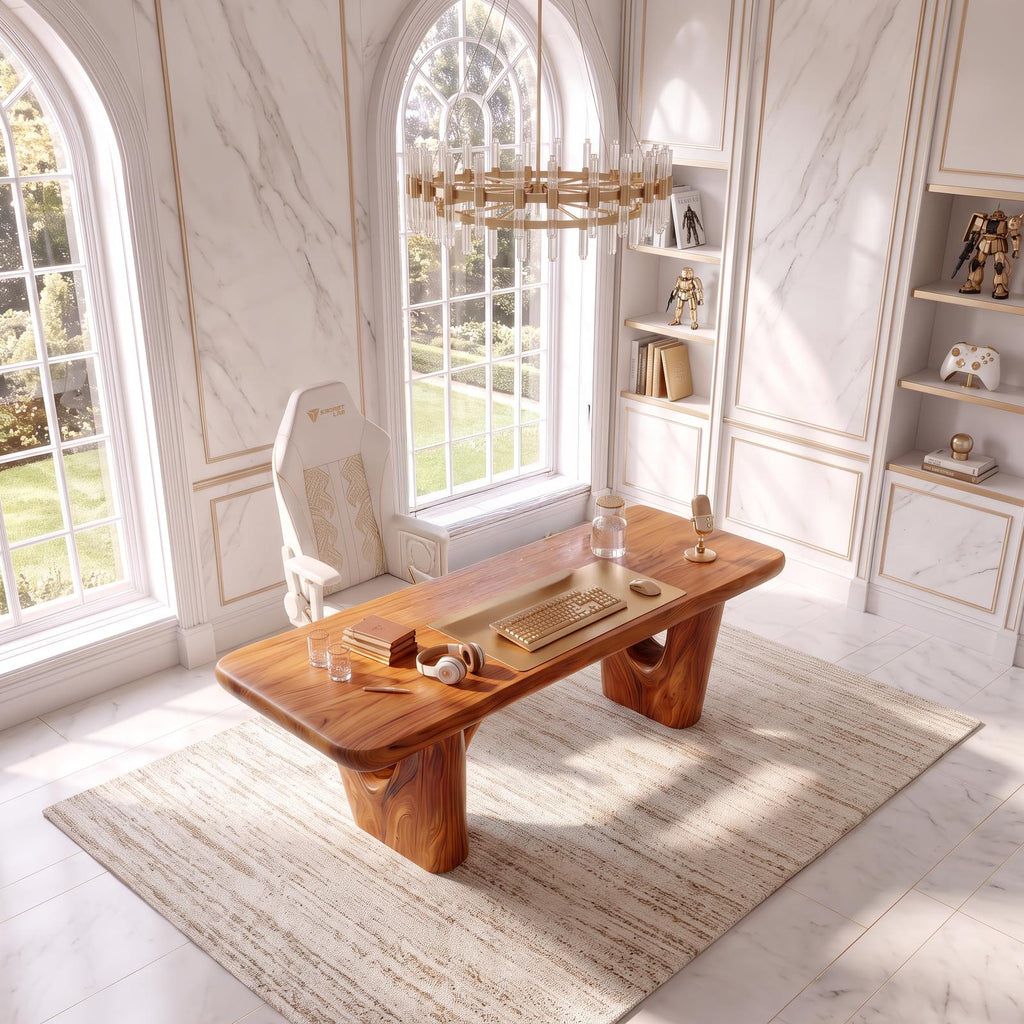 Rustic Writing Desk With Curved Arch Supports For Home Office
