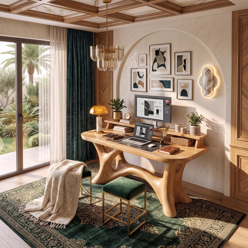 Rustic Writing Desk With Integrated Desktop Riser For Home Office