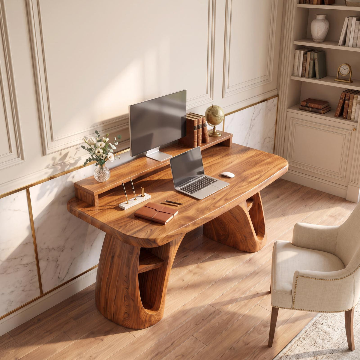 Contemporary Office Desk With Raised Monitor Platform For Workspace