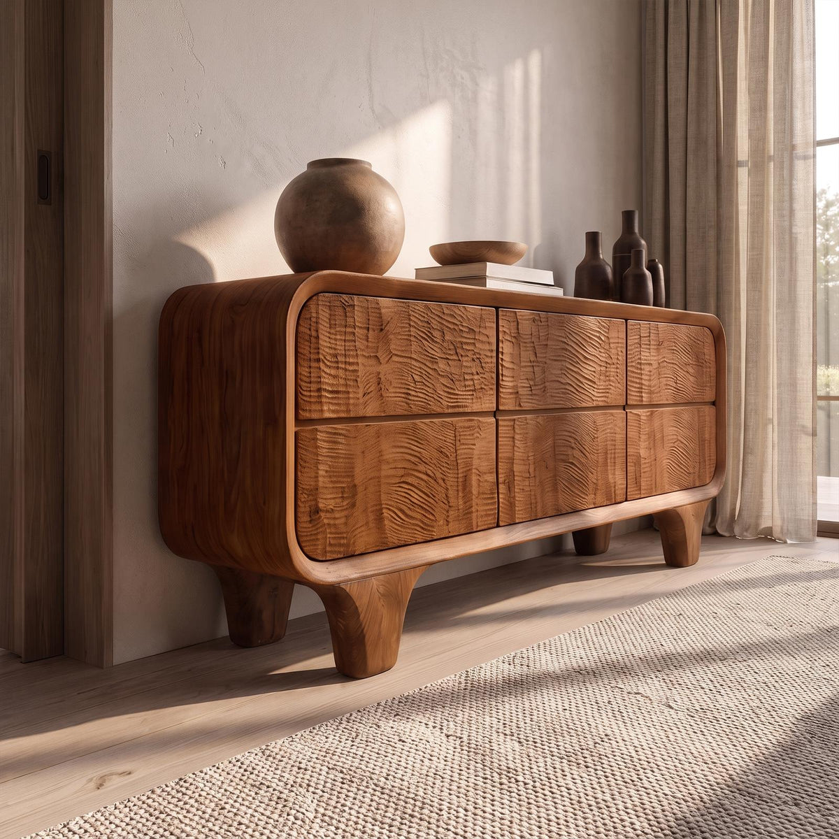 Contemporary Solid Wood Dresser With Smooth Curved Corners For Bedroom SINLKIDR001