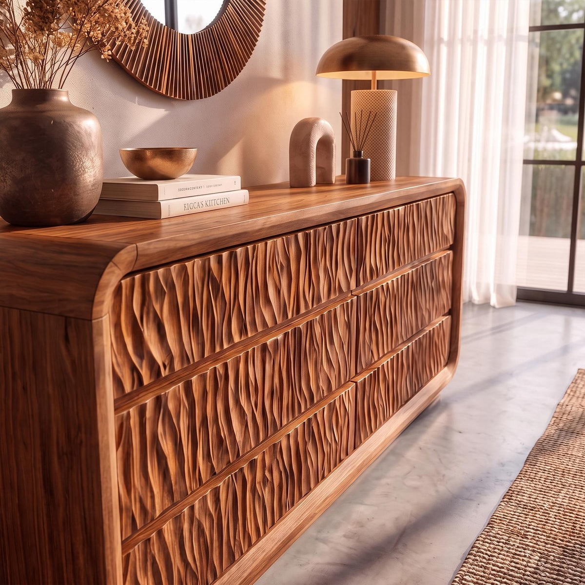 Modern Bedroom Dresser With Soft Curved Edges And Simple Multi Drawer Design For Bedroom
