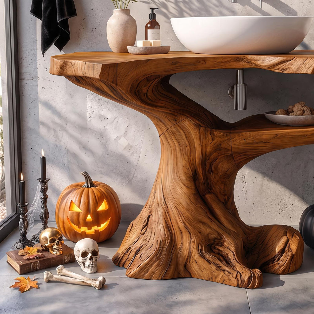 Modern Halloween Bathroom Vanity With Asymmetrical Base For Bathroom