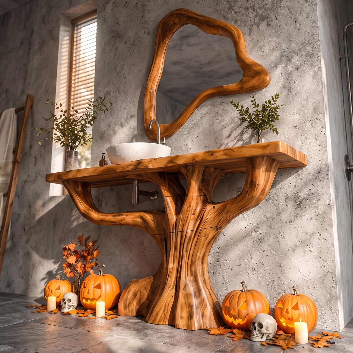 Contemporary Halloween Single Bathroom Vanity With Branch Inspired Base For Bathroom