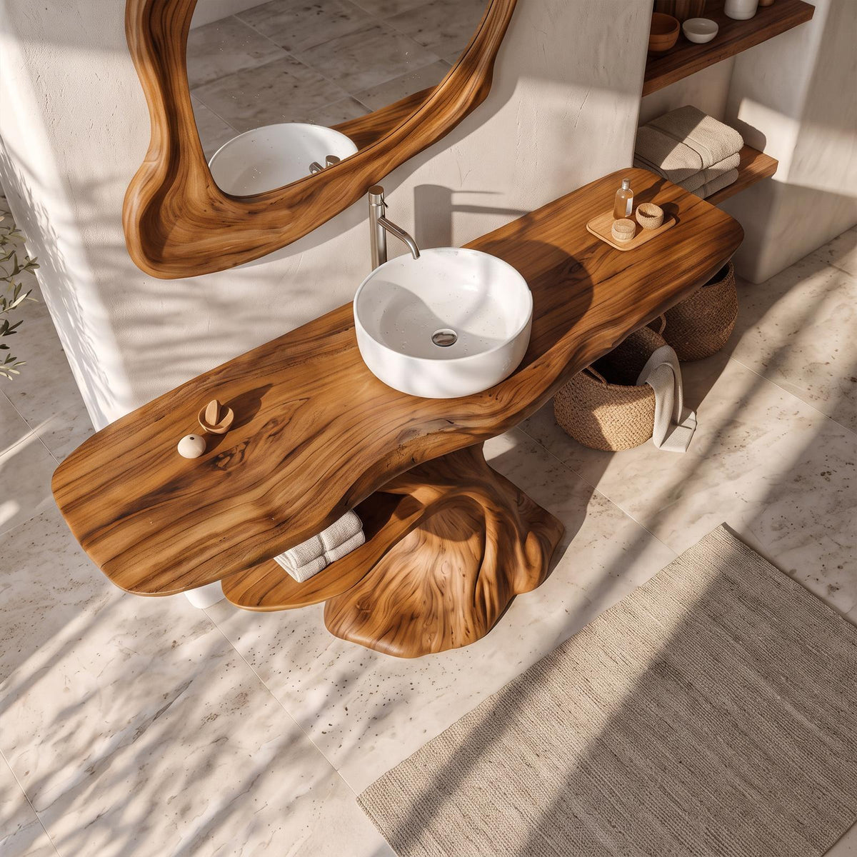Rustic Bathroom Vanity With Bold Tree Root Design For Bathroom