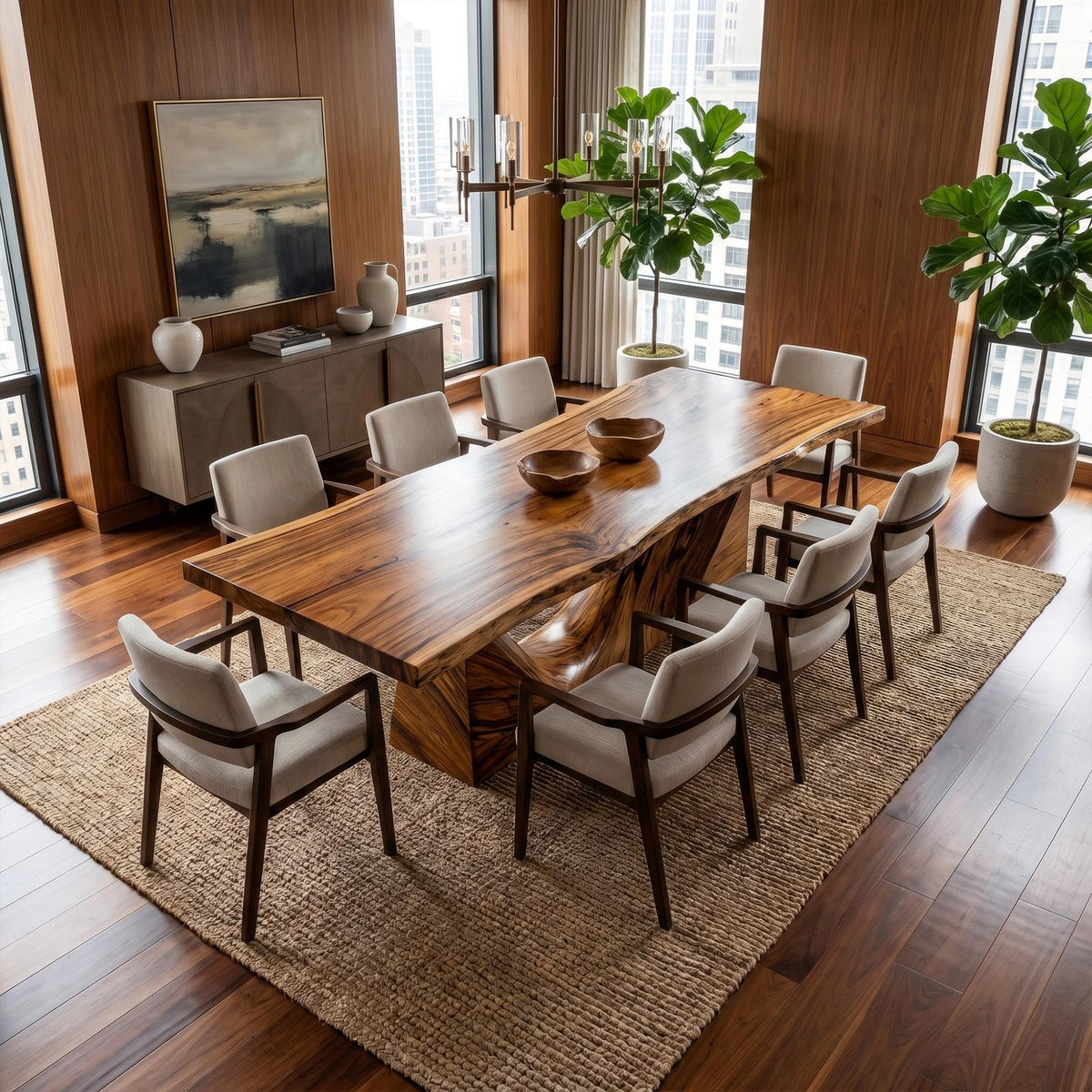 Organic Sculptural Dining Table, Handcrafted Solid Wood Statement Dining Room & Kitchen Wooden Table
