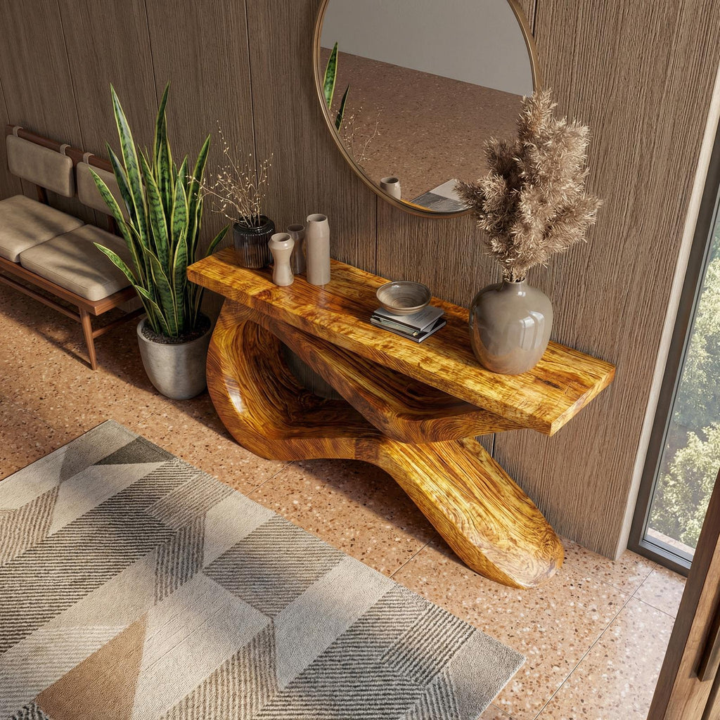 Spry Interior Infinity Loop Console Table, Solid Wood Sculptural Flowing Design, Modern Entryway & Living Room Accent, SINLKICS556