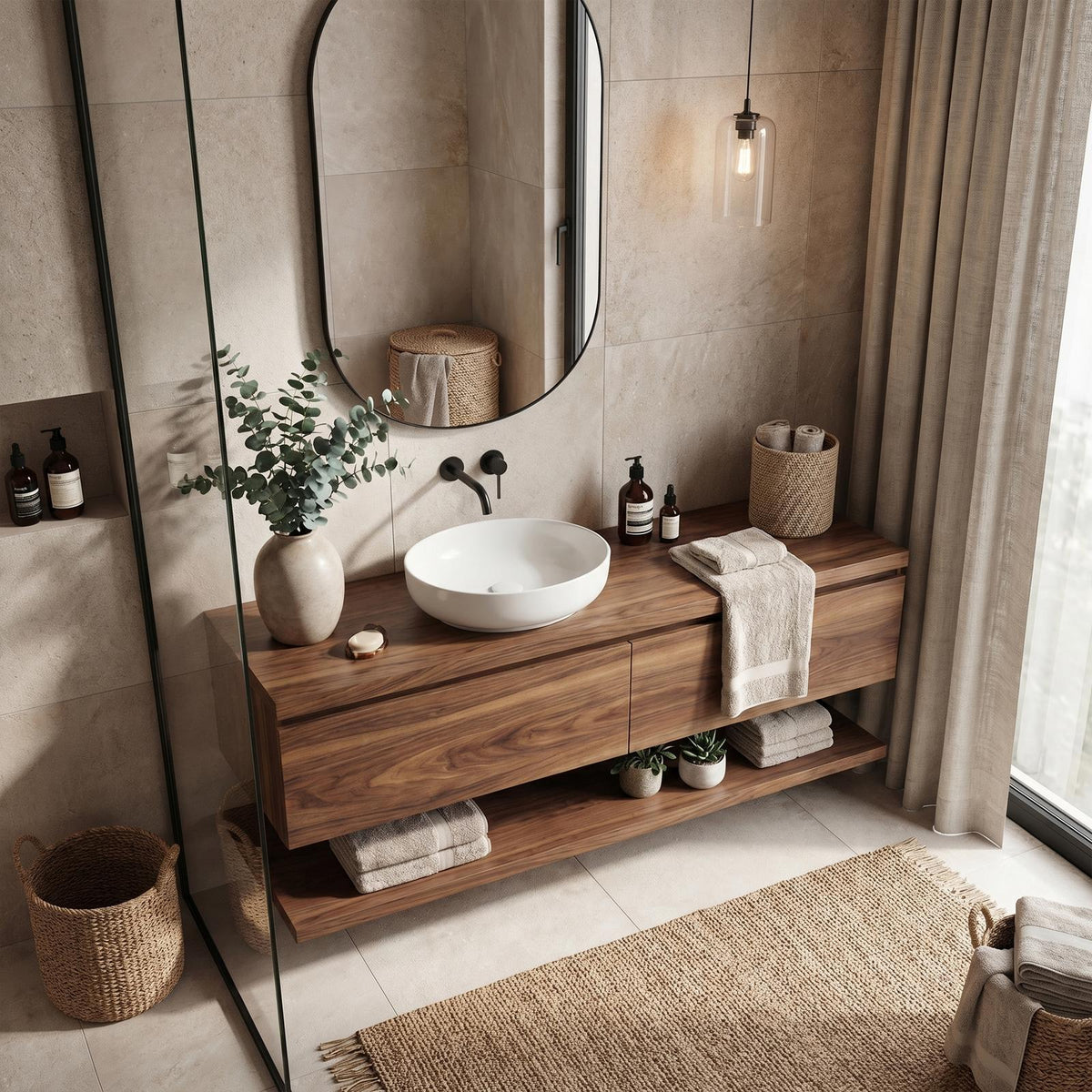 Spry Interior Mid Century Bathroom Vanity Cabinet, Solid Wood Single Washstand with Drawer for Small Space, Wall Mounted Floating SINLKIBRV202