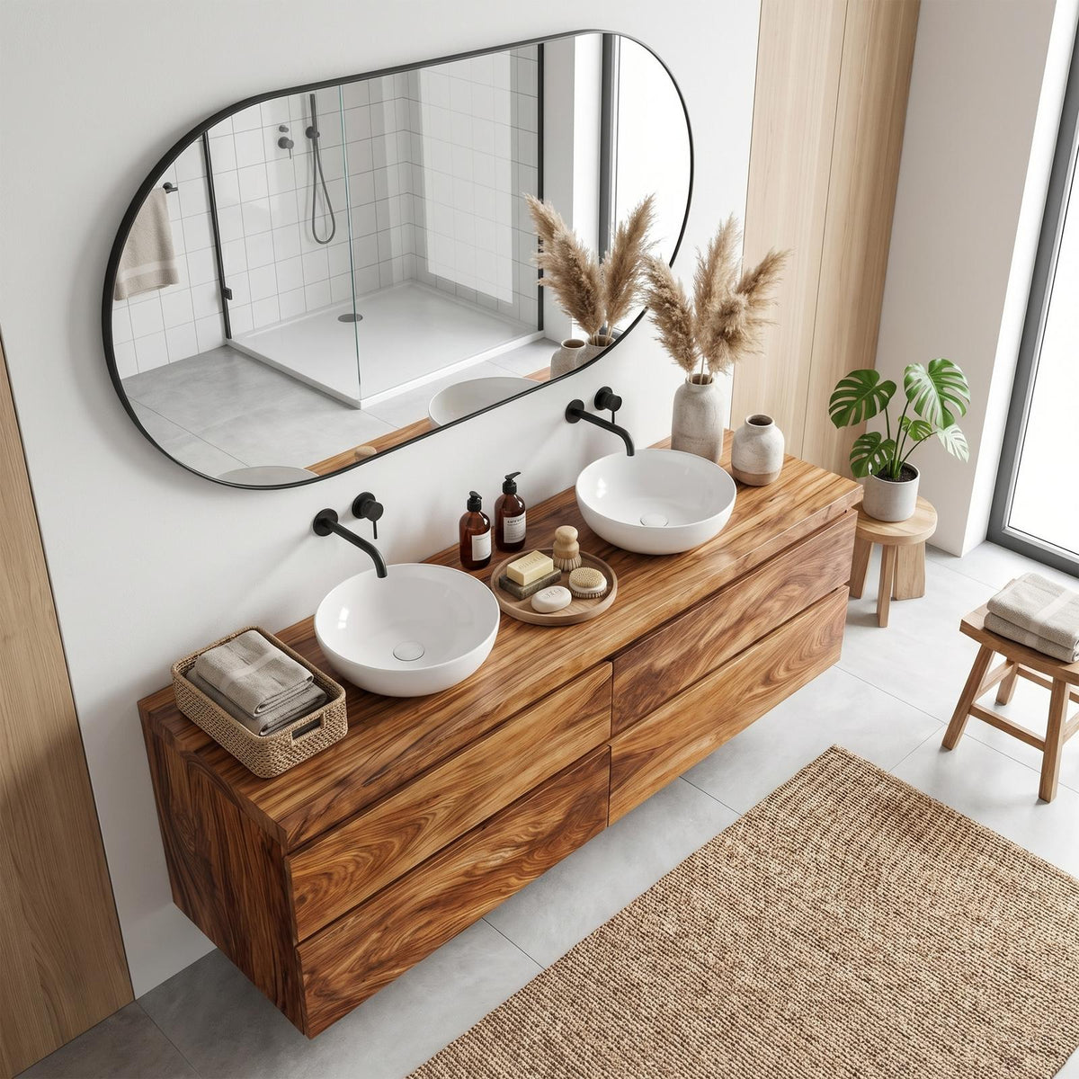 Rustic Bathroom Vanity Cabinet Natural Wood Wall Mounted Vanity SINLKIBRV203