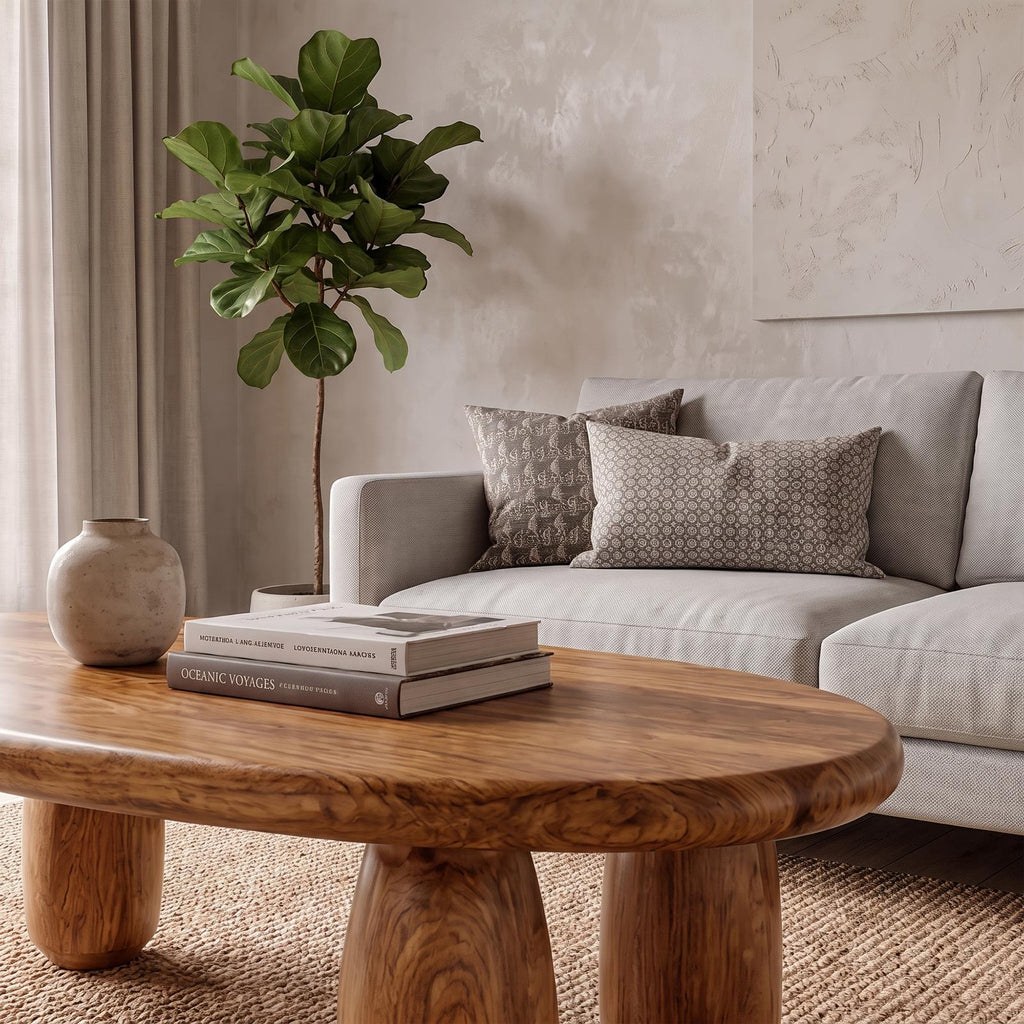 Natural Coffee Table With Organic Rounded Base For Living Room And Family Room SINLKICF421