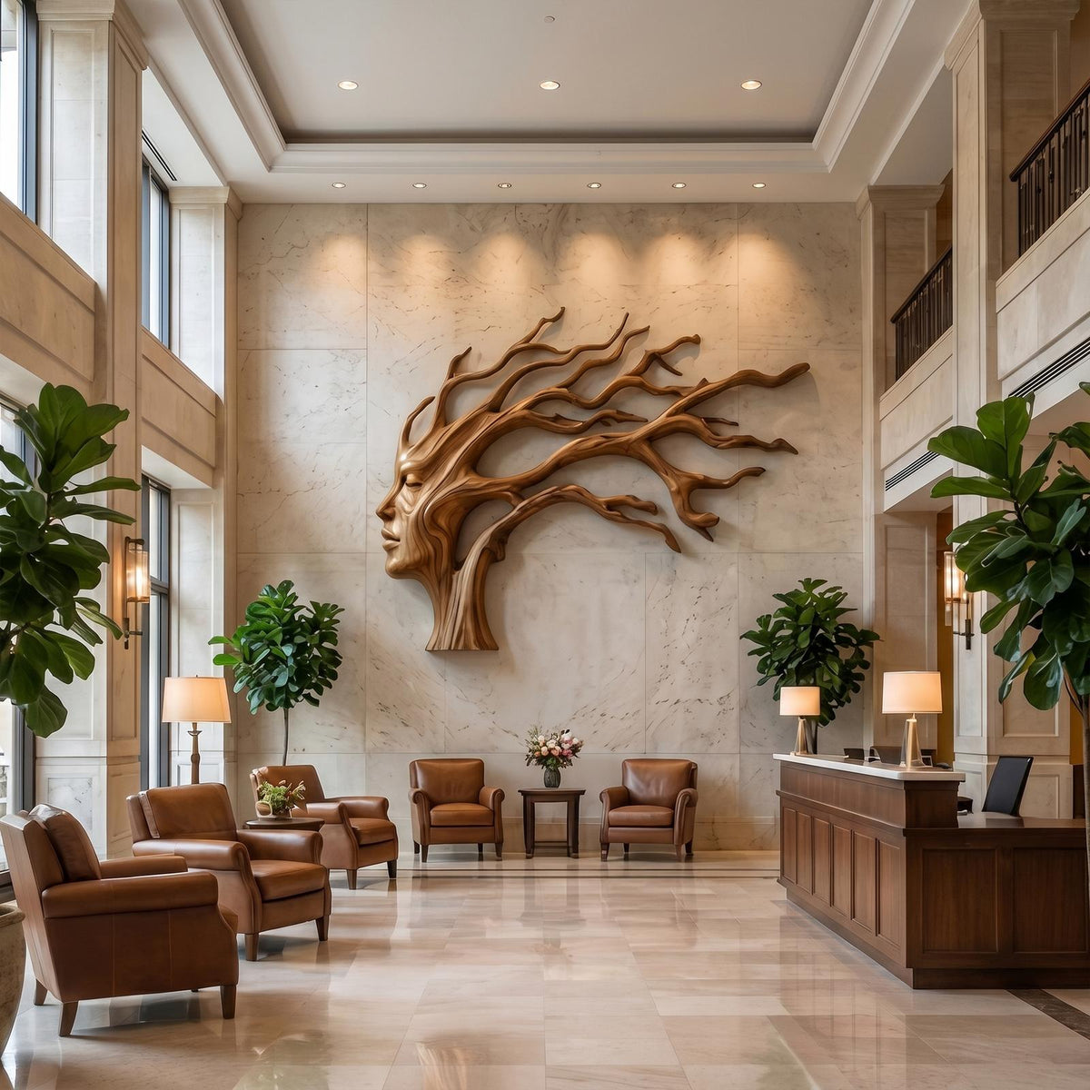 Organic Tree Wall Art, Handcrafted Sculptural Branch Solid Wood Hanging Decor for Living Room & Foyer