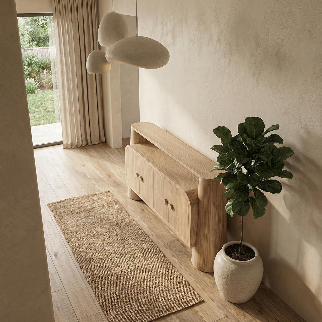 Minimalist Modern Storage Cabinet, Solid Wood Sideboard Credenza with Shelves for Living Room, Bedroom