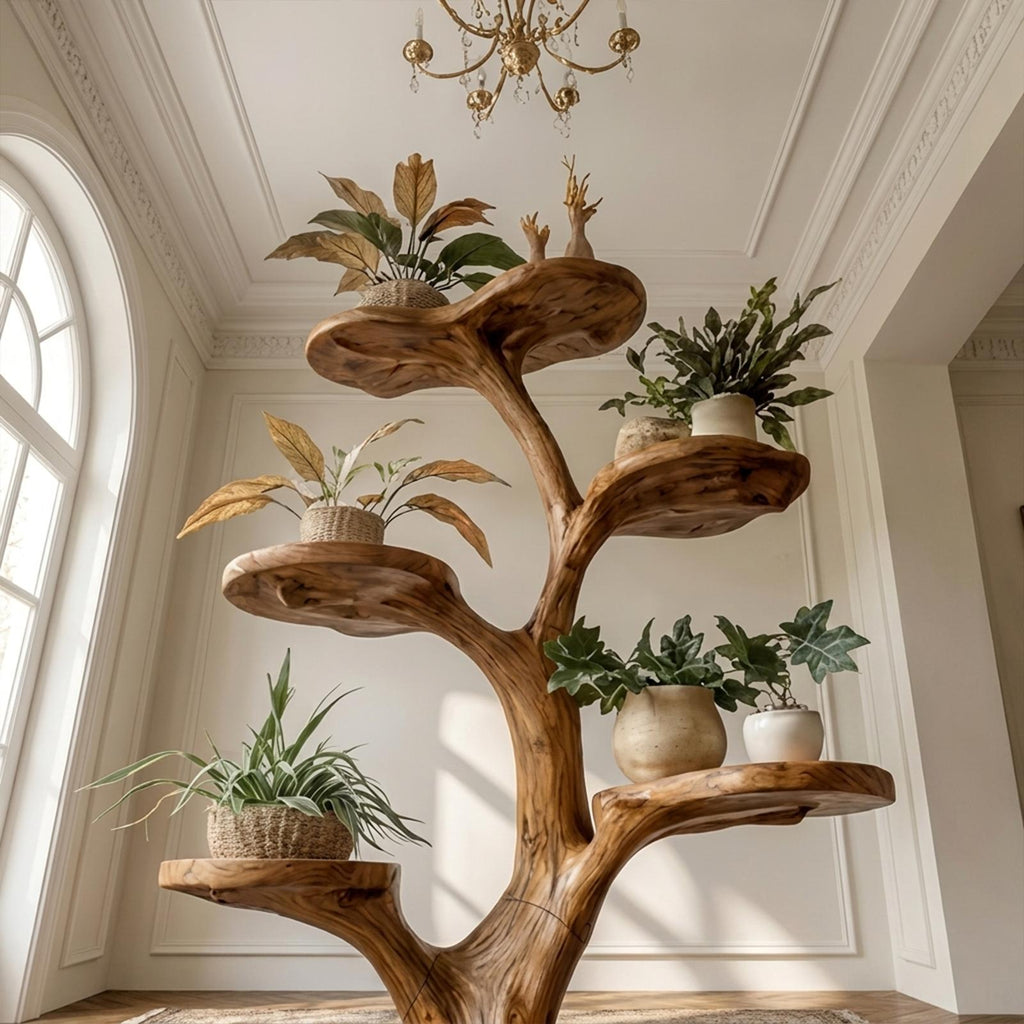 Rustic Tree Plant Shelf Indoor Green Display Living Room