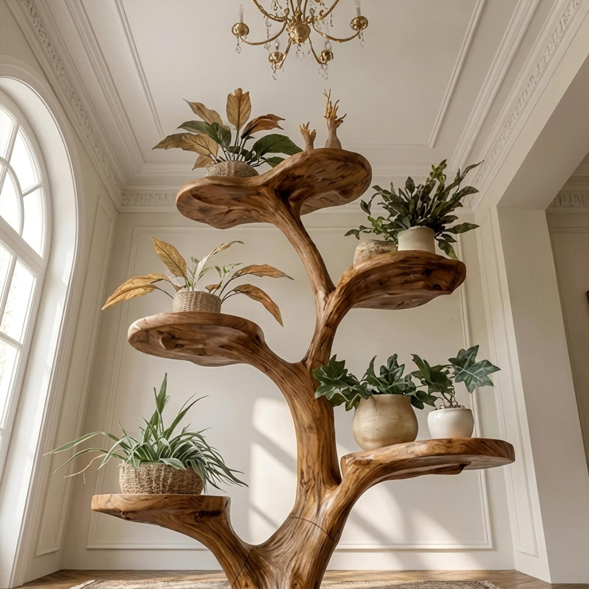 Rustic Tree Plant Shelf Indoor Green Display Living Room
