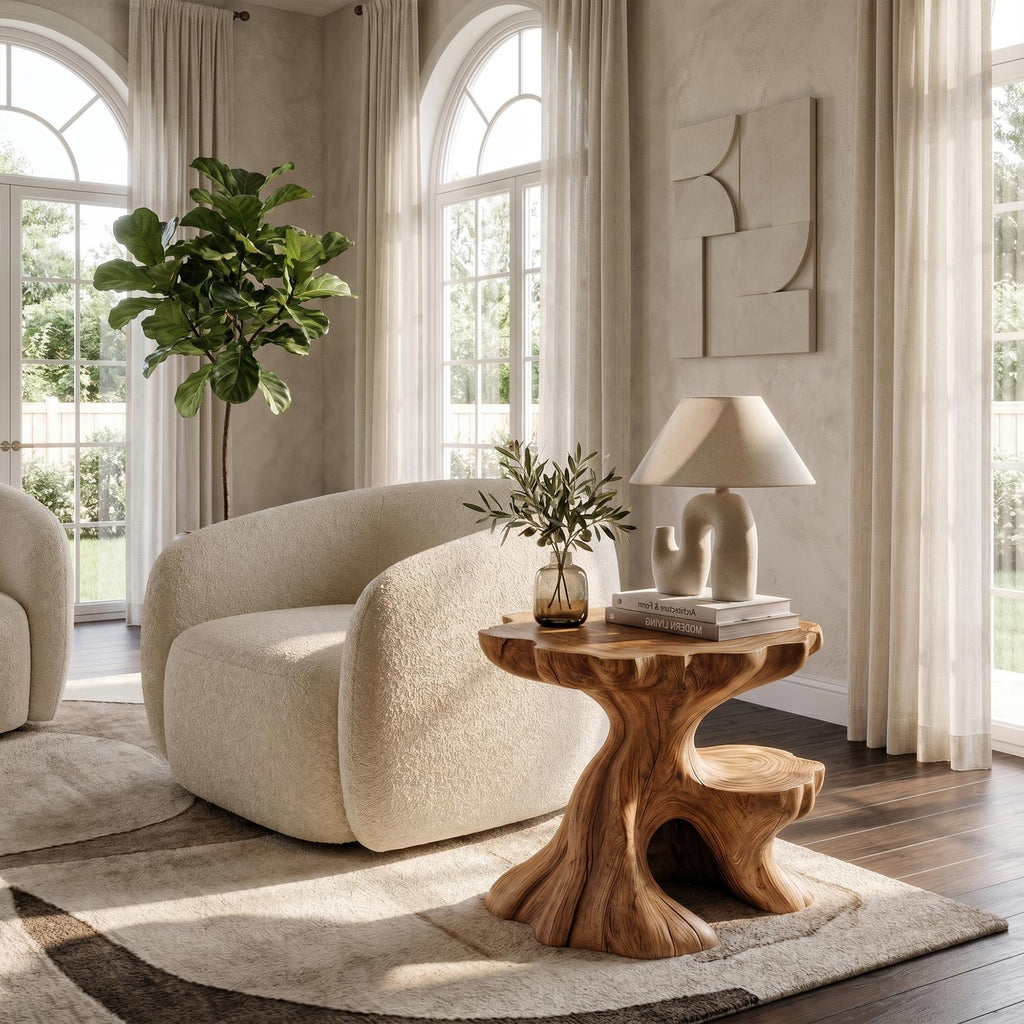 Farmhouse Side Table, Rustic Solid Wood End Table & Accent Nightstand with Storage for Living Room