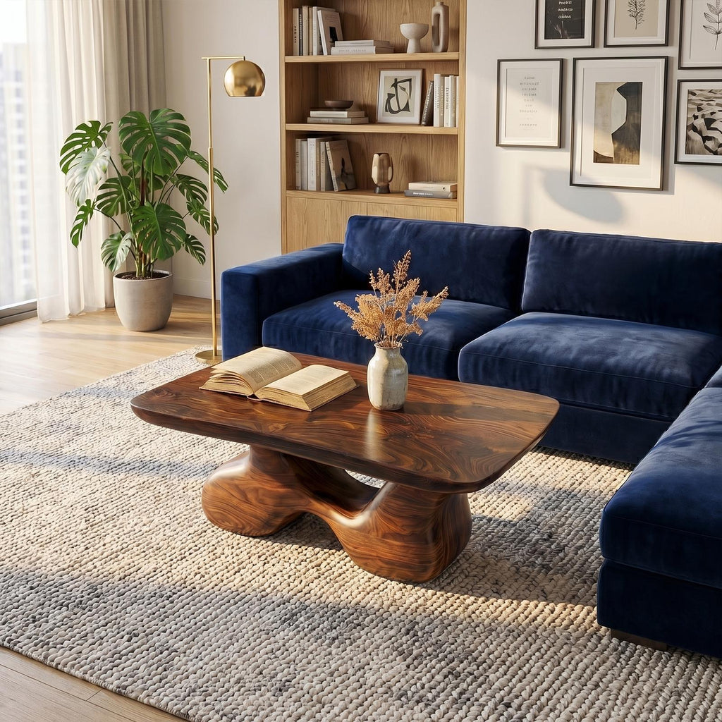 Mid Century Wooden Coffee Table, Retro Solid Wood Center Accent Table for Living Room Lounge