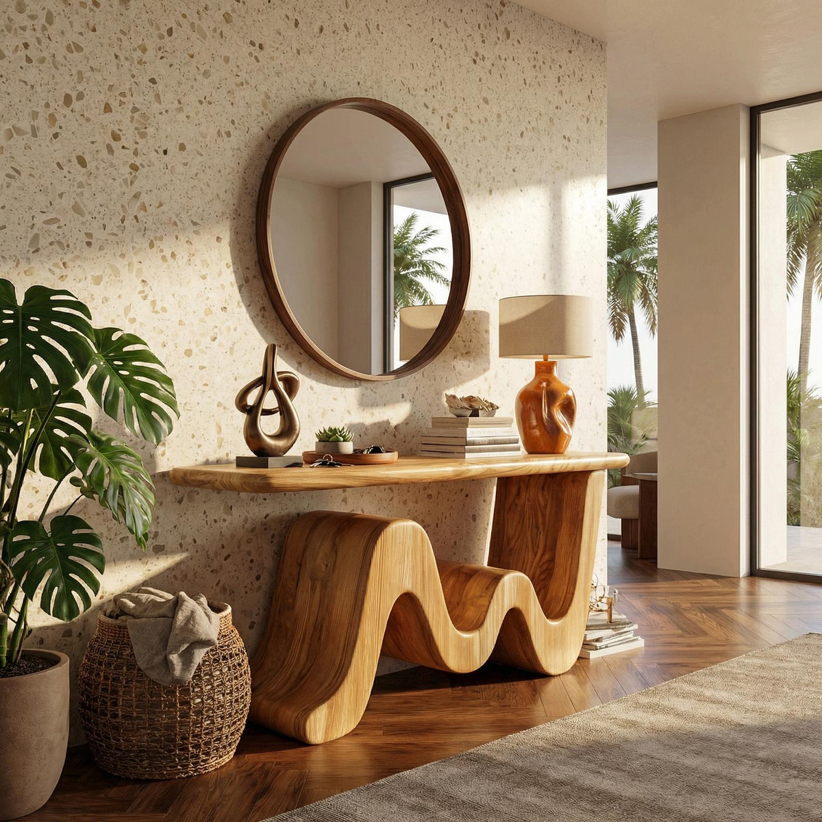 Wave Console Table Solid Wood Soft Curved Shape Living Room And Entryway