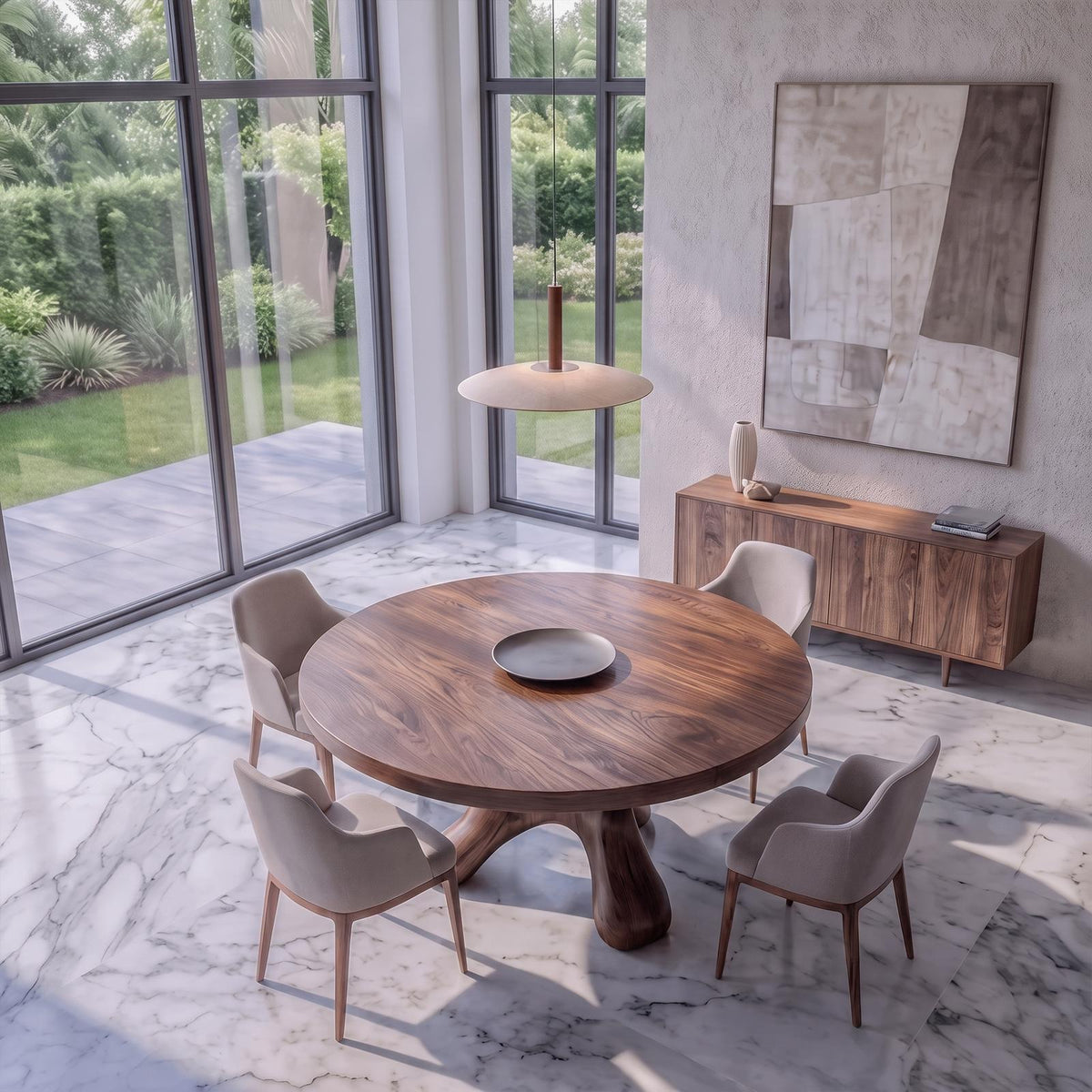 Contemporary Round Dining Table With Flowing Crossed Design For Dining Room And Living Room