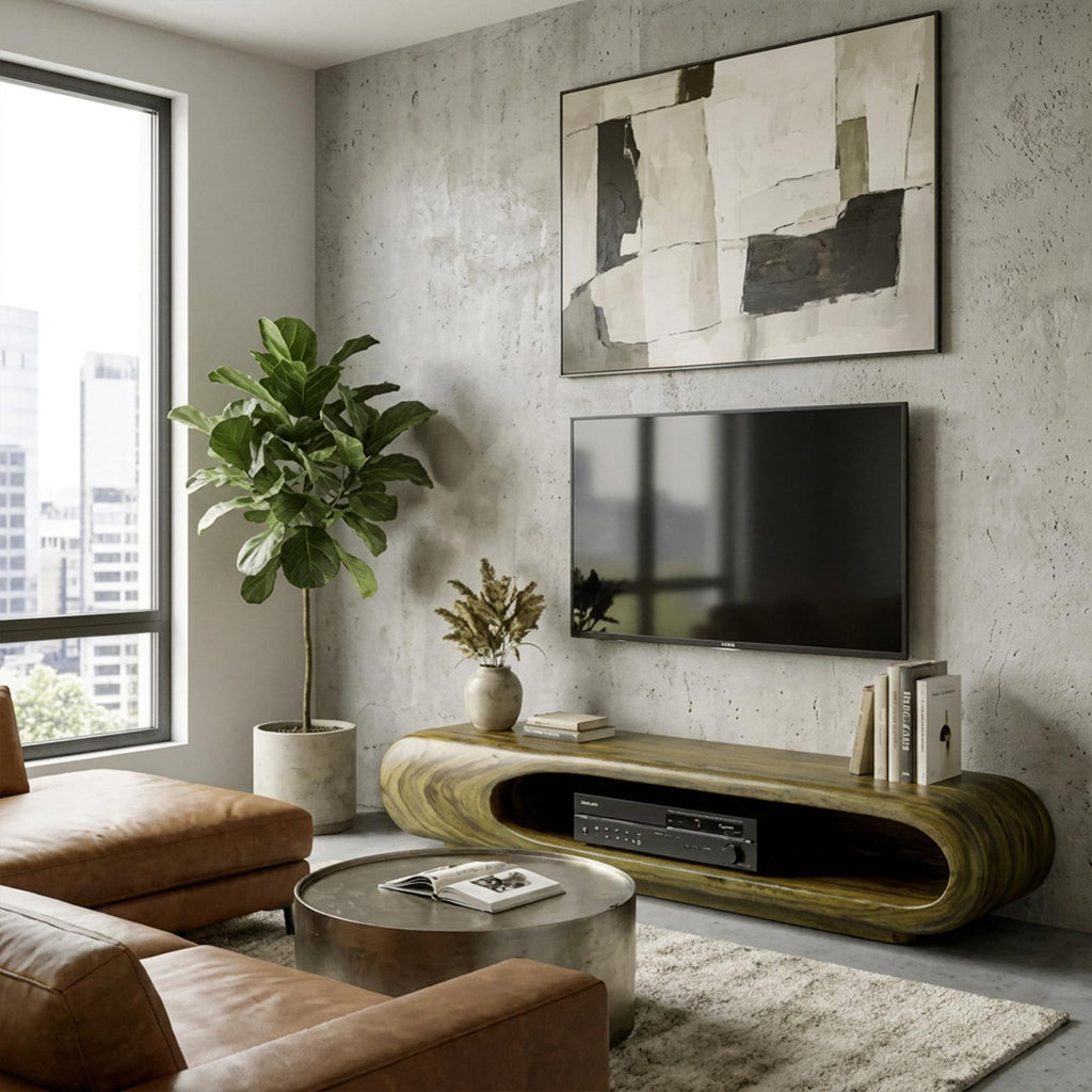 Sculptural Wood TV Stand Entertainment Unit Living Room