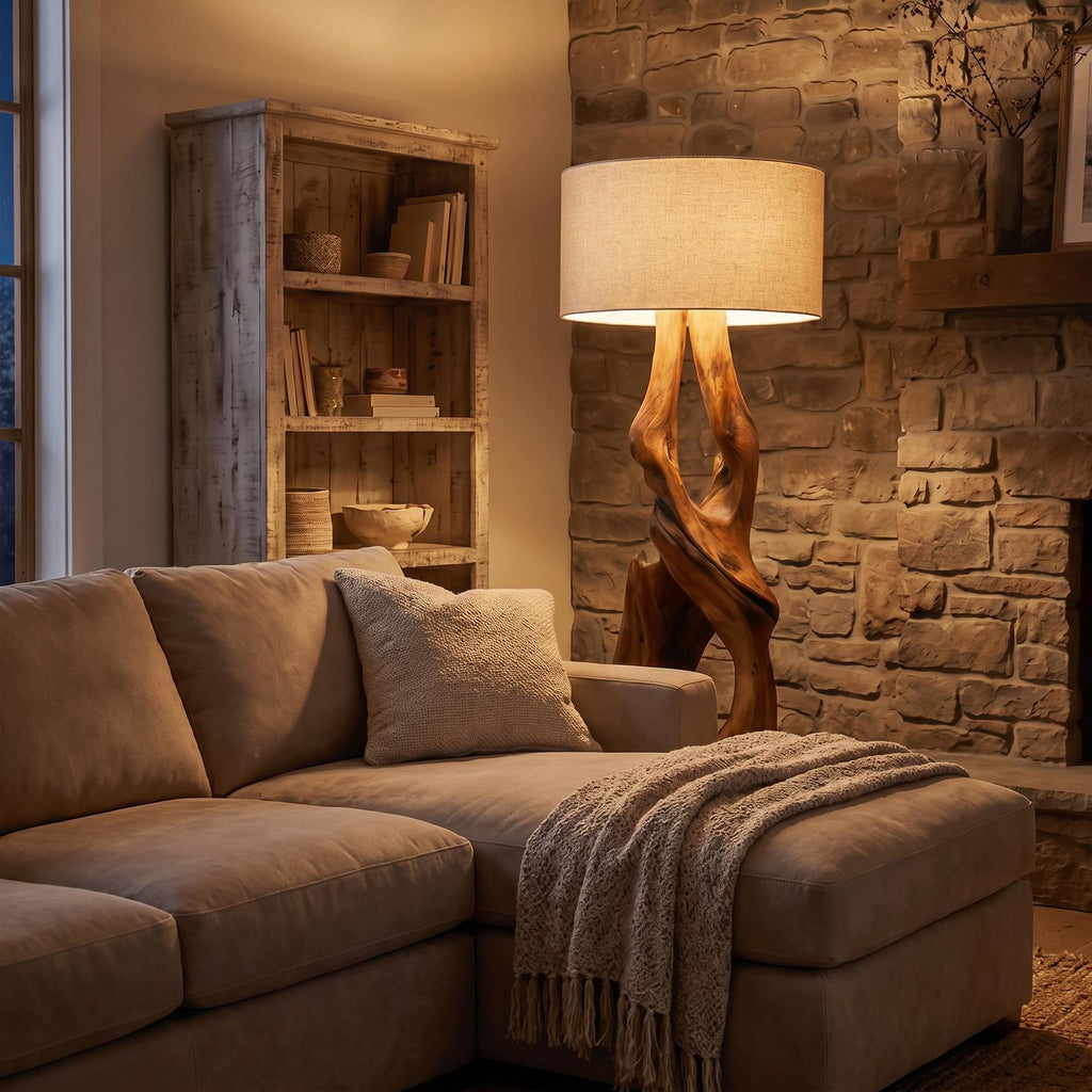 Contemporary Organic Floor Lamp with Artistic Hollow Wood Structure, Luxury Standing Light