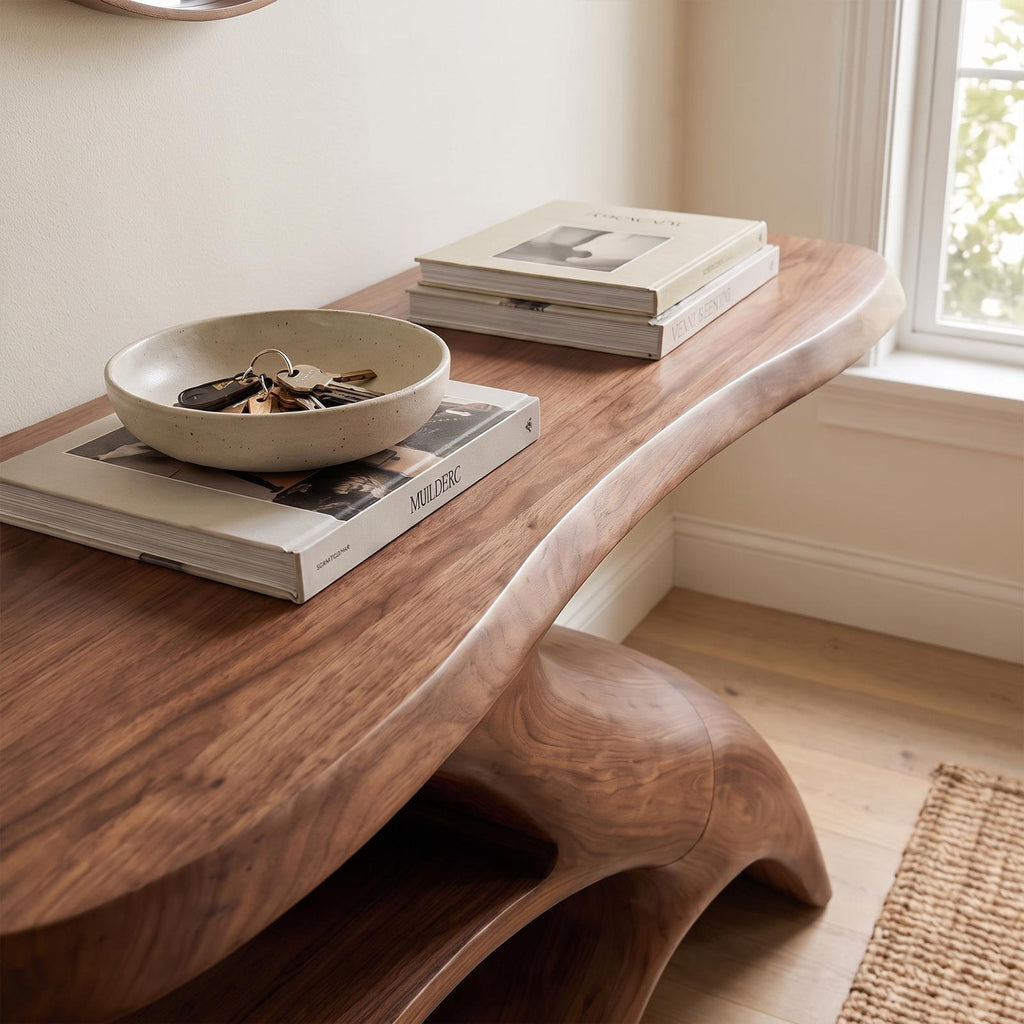 Rustic Console Table, Natural Solid Wood Entryway Sofa Table for Living Room & Hallway