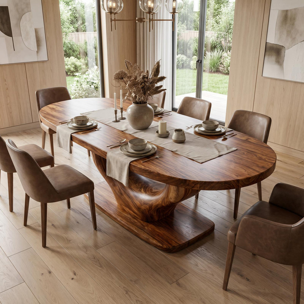 Spry Interior Rustic Curved Base Dining Table, Handcrafted Solid Wood Kitchen & Dining Room Wooden Trestle Table, SINLKIDT167