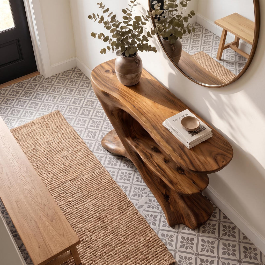 Organic Console Table, Natural Solid Wood Entryway Sofa Table for Living Room & Foyer