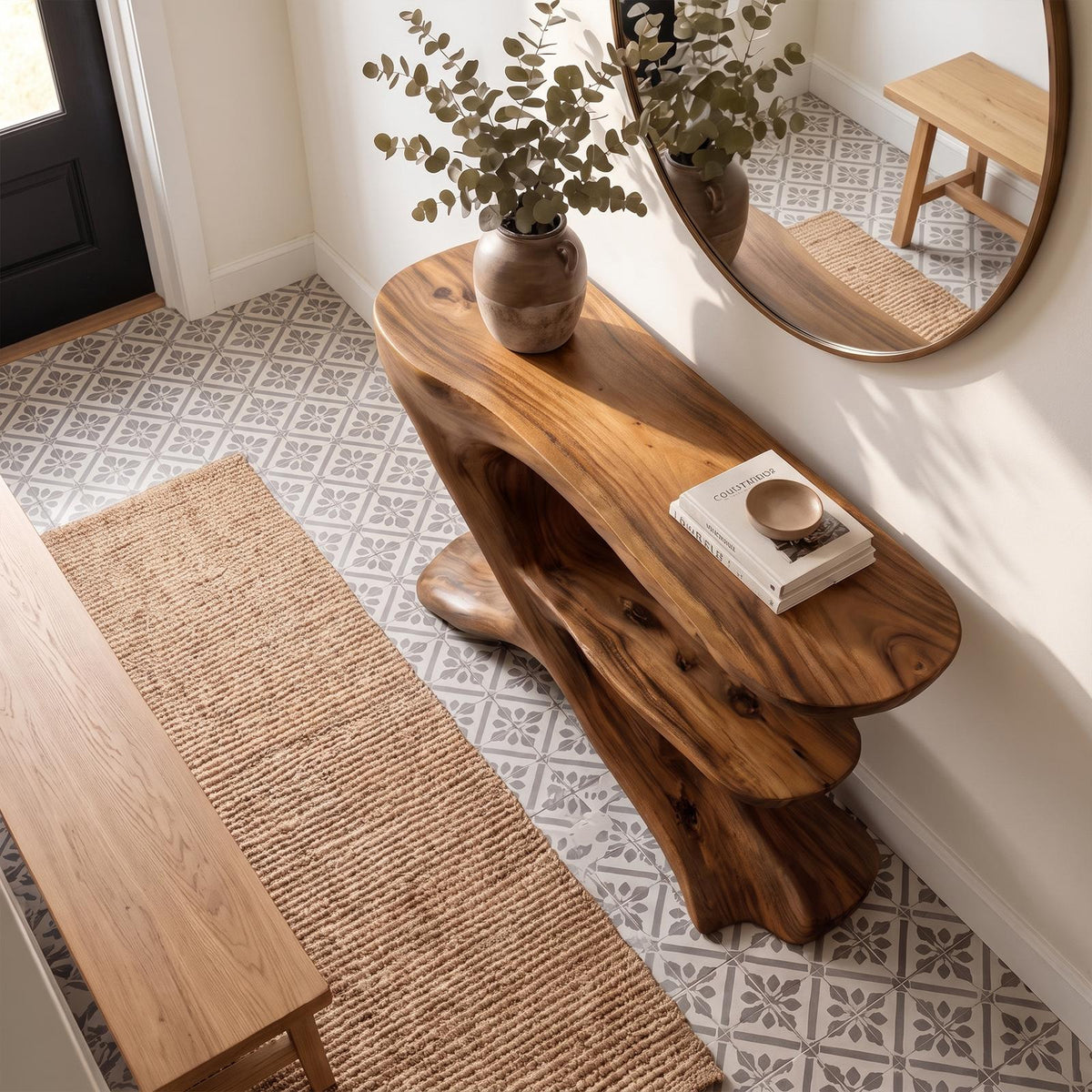 Organic Console Table, Natural Solid Wood Entryway Sofa Table for Living Room & Foyer