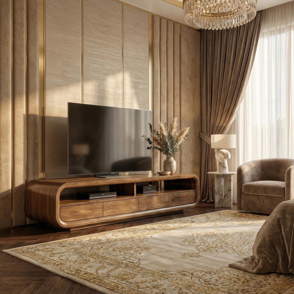 Rustic TV Cabinet, Solid Wood Media Console credenza with Storage Cabinets for Living Room