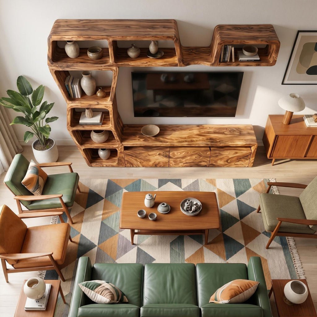 Contemporary Wooden Entertainment Center with Integrated Display Shelves & TV Console Table for Living Room