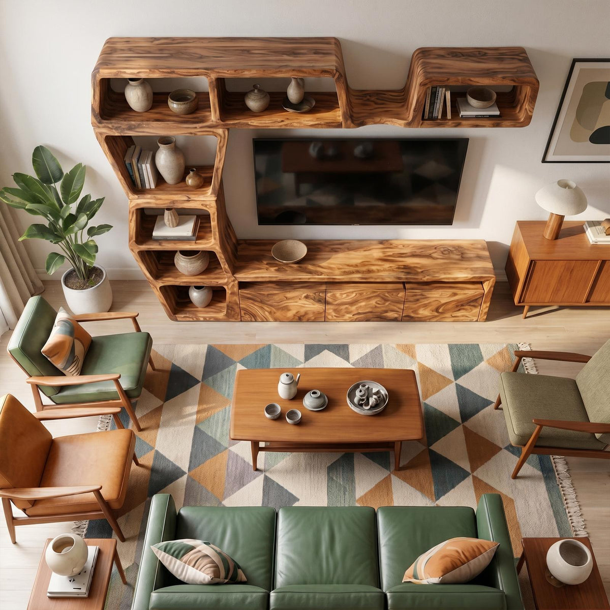 Contemporary Wooden Entertainment Center with Integrated Display Shelves & TV Console Table for Living Room