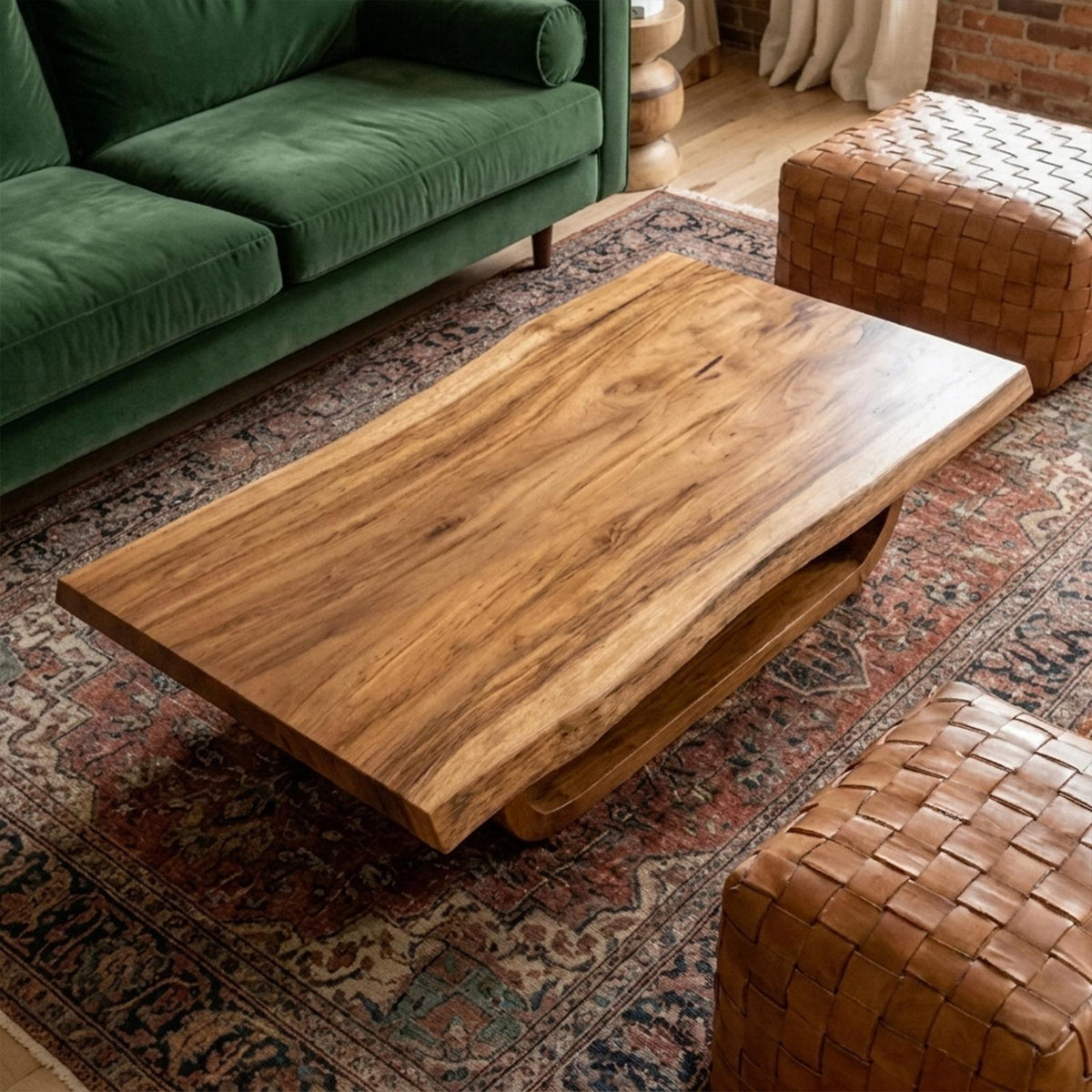 Mid Century Wave Coffee Table, Solid Wood Sculptural Fluid Curve Centerpiece Table for Sitting Room, Living Room, Den