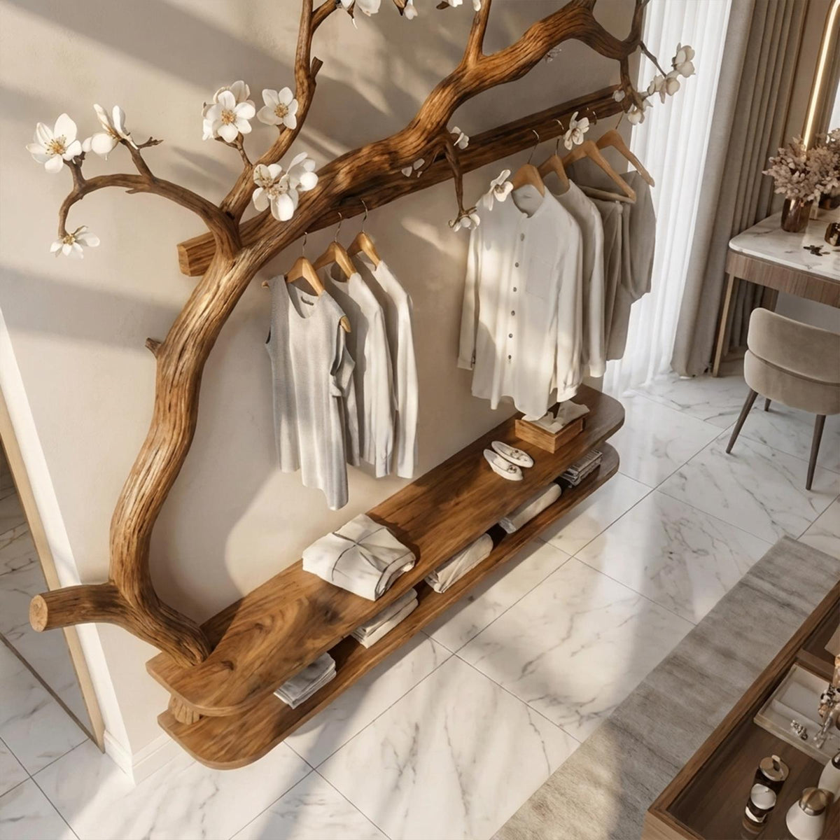 Scandinavian Tree Wardrobe Solid Wood Handcrafted Bedroom Organizer