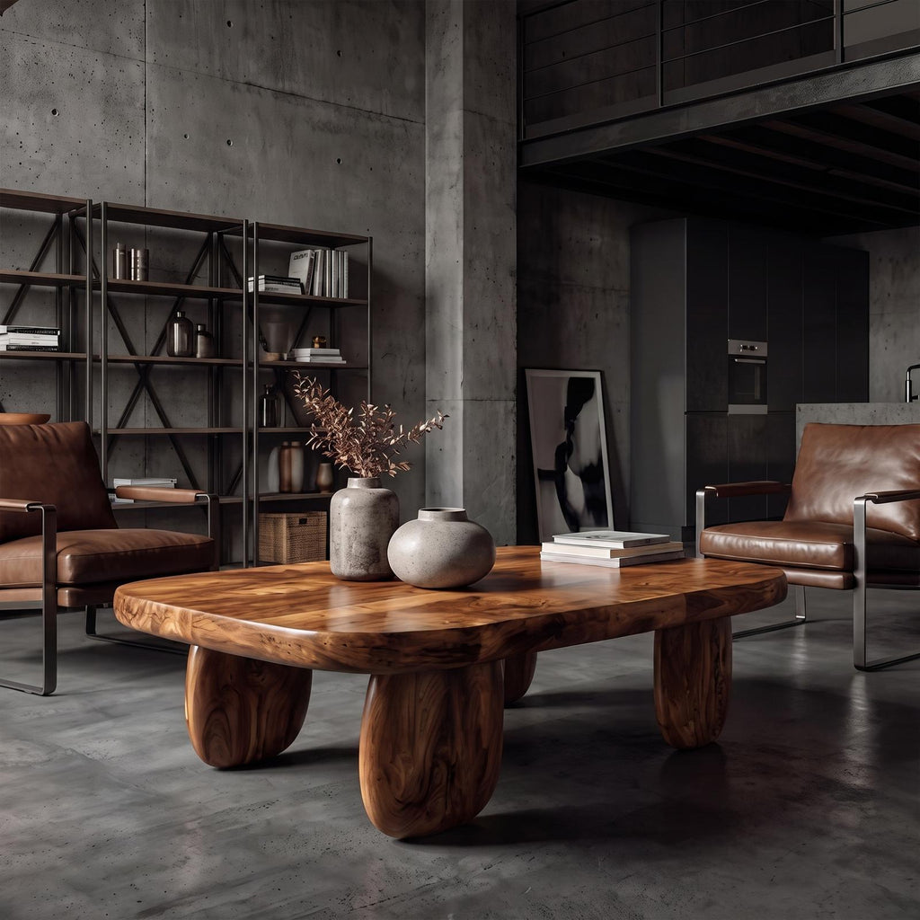 Minimal Coffee Table With Organic Pedestal Base For Living Room