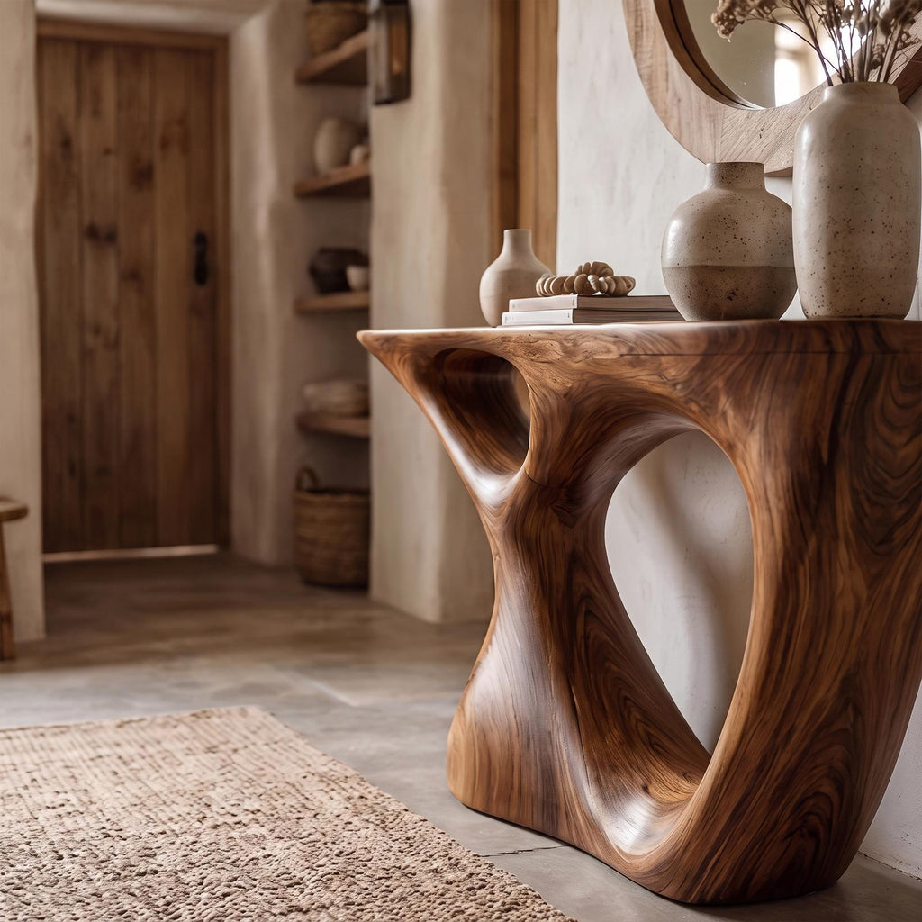 Sculptural Console Table With Curved Base For Entryway
