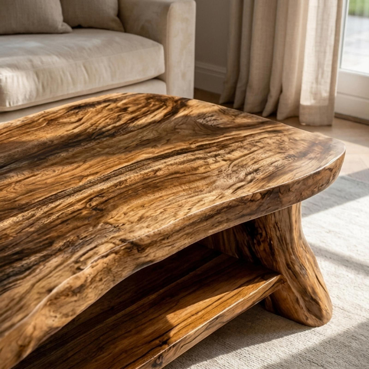 Reclaimed Slab Wood Coffee Table, Rustic Live Edge Solid Wood Center Table for Eco-Friendly Living Room Decor