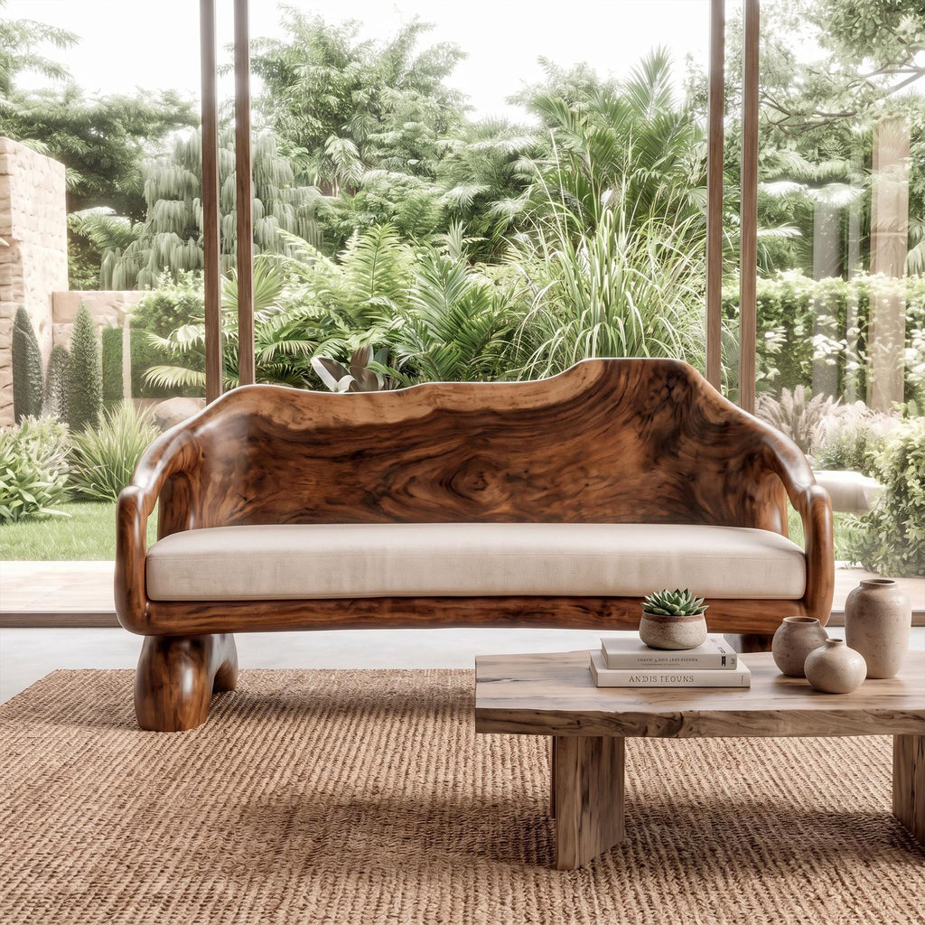 Sculptural Carved Sofa Frame Solid Wood Artistic Hand Carved Design Living Room And Lounge SINLKISF014