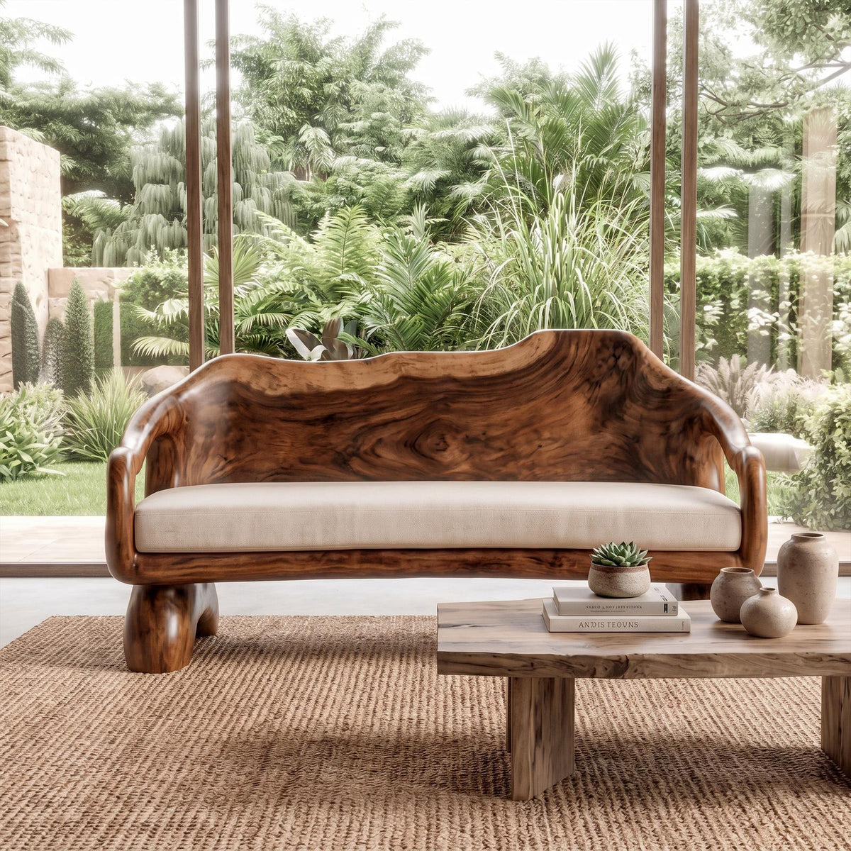 Sculptural Carved Sofa Frame Solid Wood Artistic Hand Carved Design Living Room And Lounge SINLKISF014