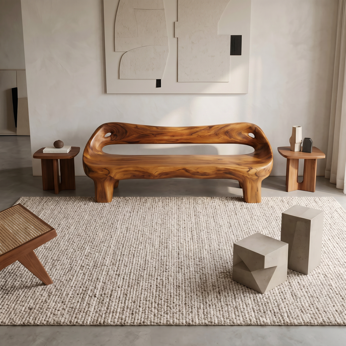 Organic Sculptural Sofa Frame, Curved Solid Wood Couch Frame & Daybed for Living Room