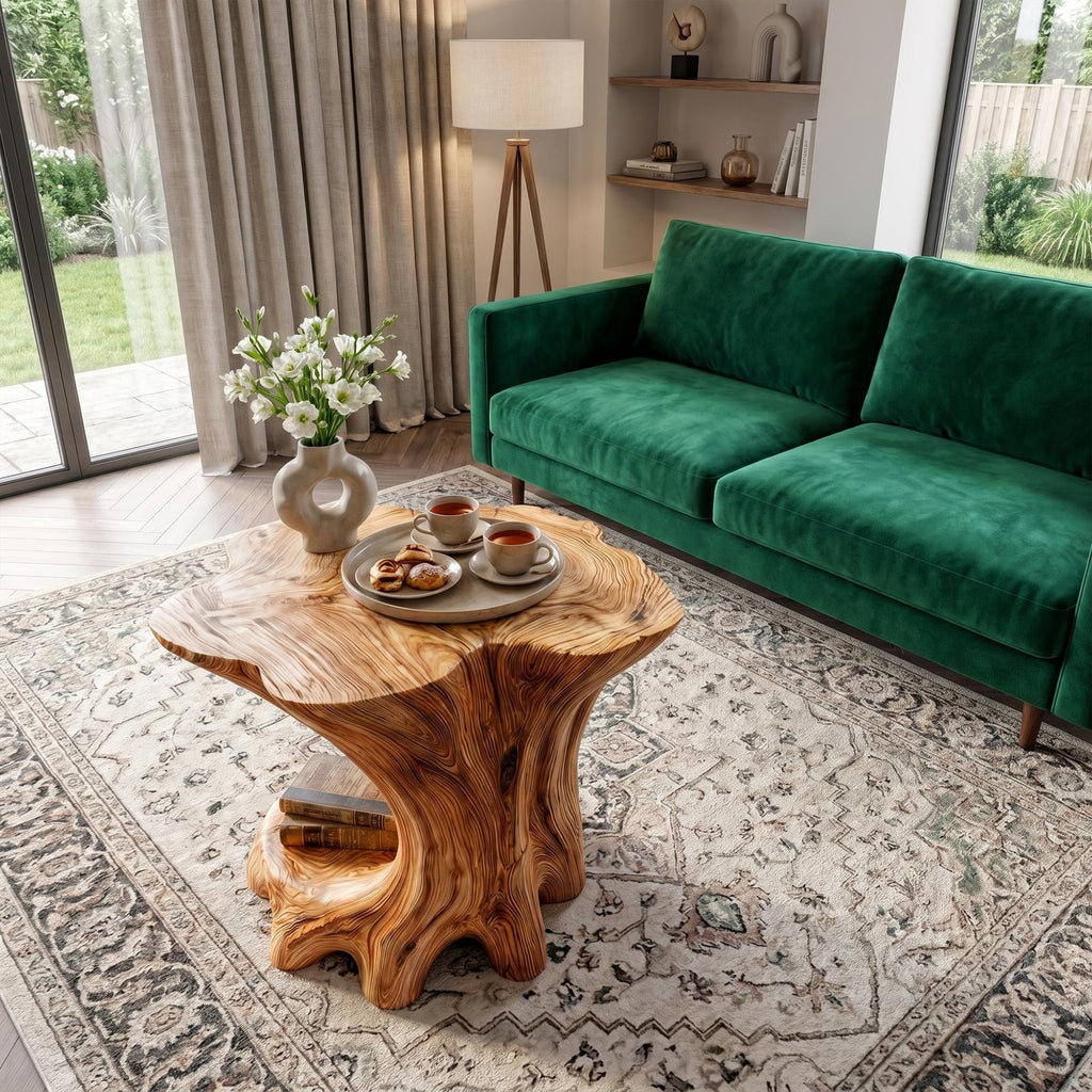 Rustic Bedside Table with Solid Wood Base and Open Storage, Handcrafted Modern End Table & Nightstand for Bedroom