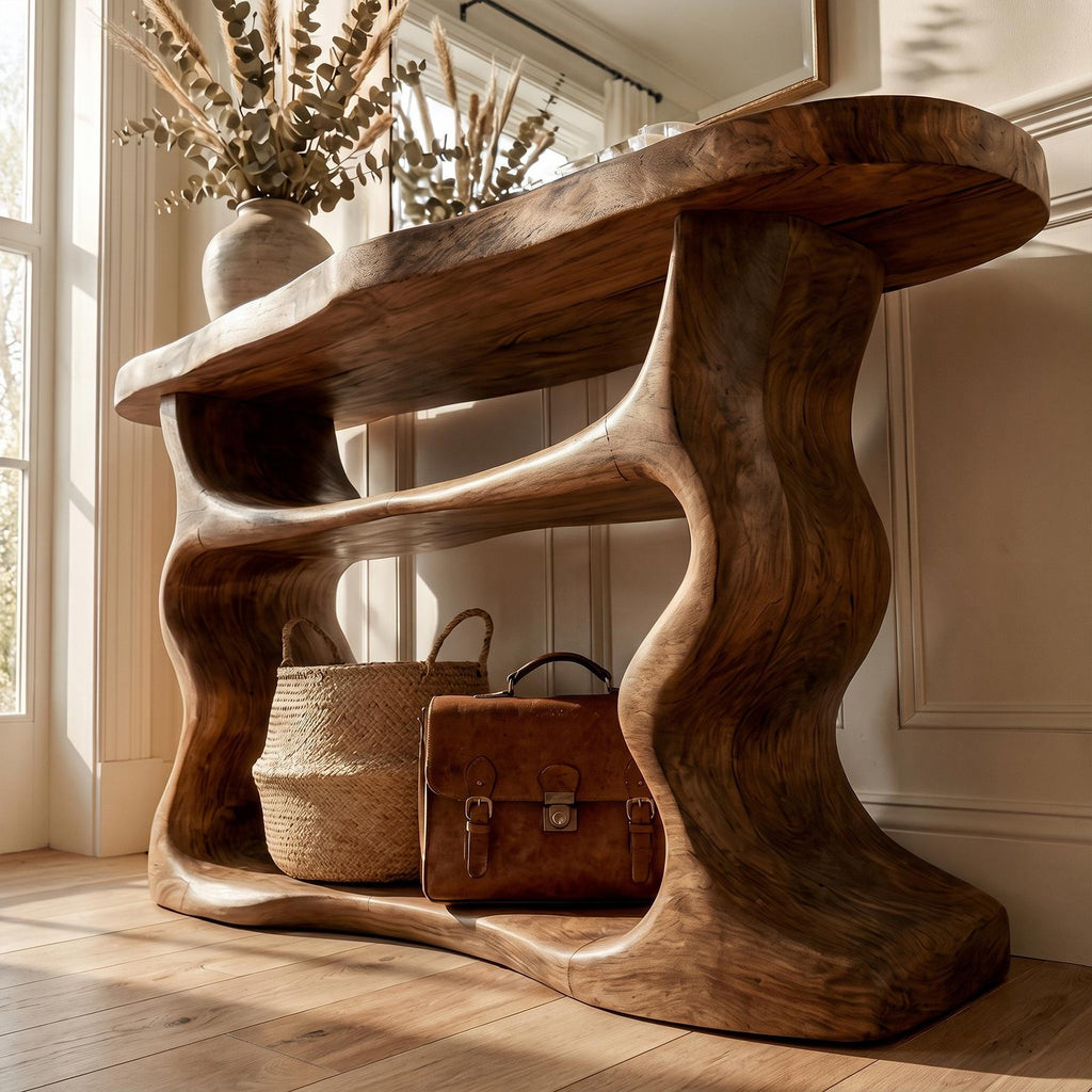 Scandinavian Console Table, Solid Wood Mid-Century Modern Sofa Table for Living Room & Entryway