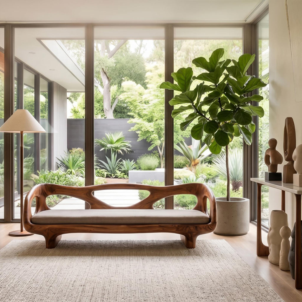 Organic Sculptural Sofa Frame, Curved Open Arm Solid Wood Couch Frame for Living Room
