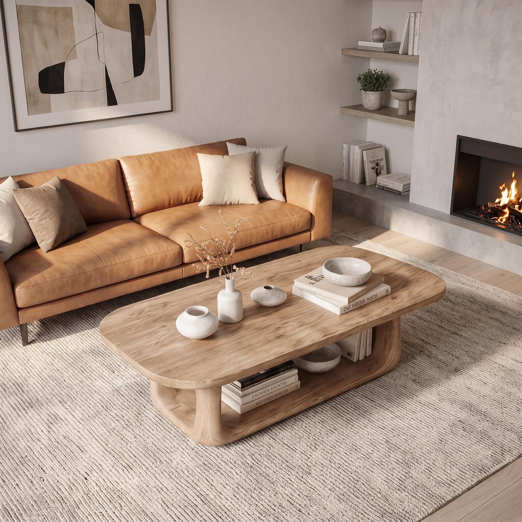 Organic Coffee Table With Sculptural Rounded Base For Living Room SINLKICF414